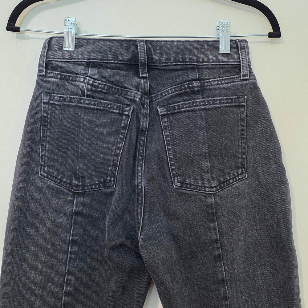 Abercrombie & Fitch The Mom High Rise Curve Love Sz 25/0 Black Raw Frayed Hem - Picture 6 of 12